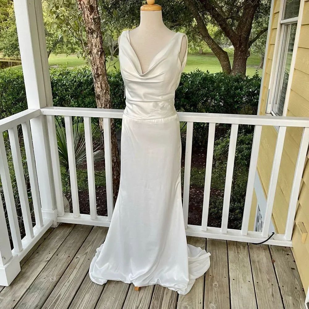 Celeb White Wedding Formal Dress with Drape Back | NWT